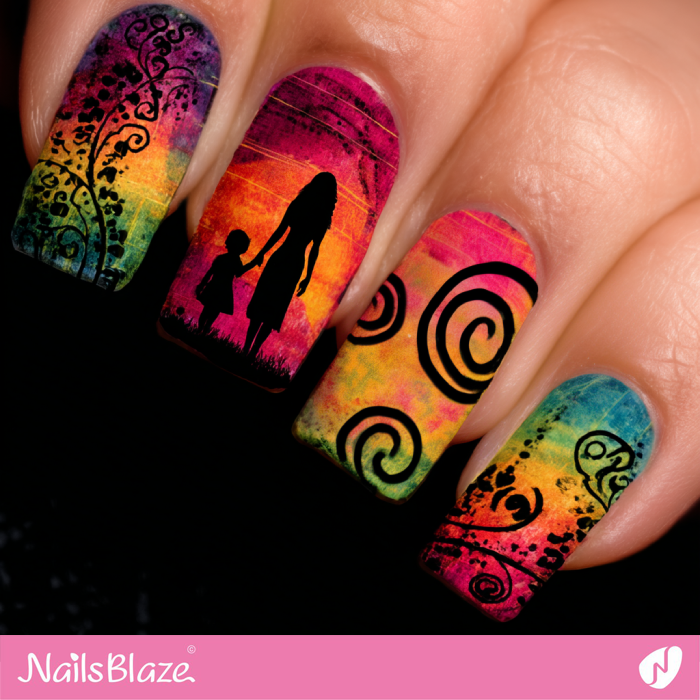Colorful Gradient Nail Art with Mother and Child | Mother