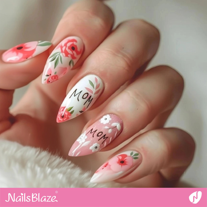 Floral Nails Featuring the Word MOM | Mother's Day Nails- NB8168