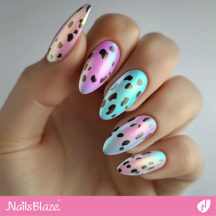 Holographic Nails Mismatched Leopard Design | Anna Customized Nail Designs- NB7260