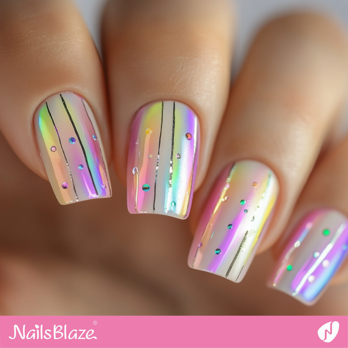 Short Nails with Chrome Linework and Subtle Glitter | Anna Customized Nail Designs- NB7263