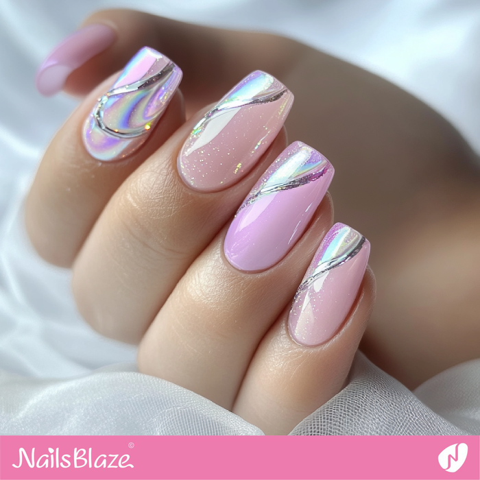 Nails with Holographic Tips and Chrome Swirls | Anna Customized Nail Designs- NB7265