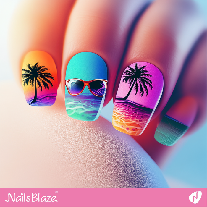 Pastel Neon Beach Nails Design | Arina