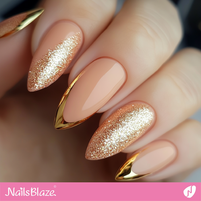 Peach Pink Nails with Gold Details | Brieanna Customized Nails- NB7770