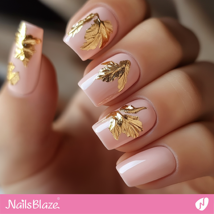 Short Square Nails with Gold Leaves | Brieanna Customized Nails- NB7773