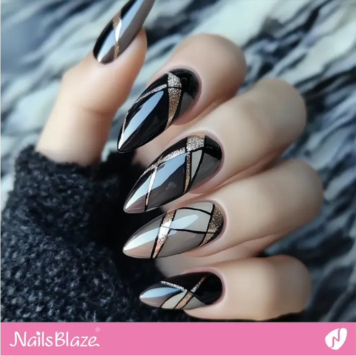 Modern Style Gray Nails Geometric Design | Elen Customized Nail Designs- NB7387