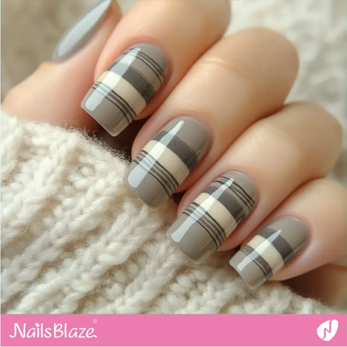 Sporty Yet Elegant Nail Art in Muted Gray and Beige Tones | Elen Customized Nail Designs- NB7380