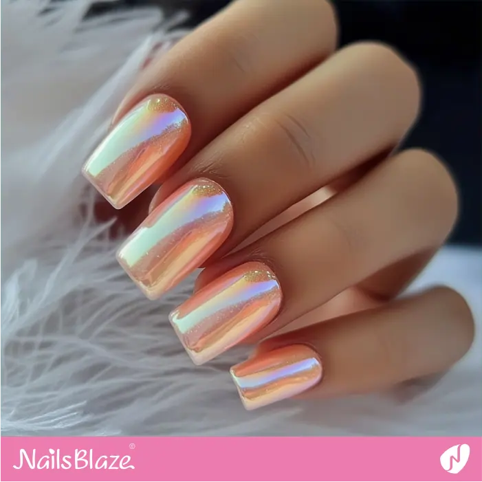 Chrome Nails in Peach Shade for a Beachy Glow | Marjani Customized Nail Designs- NB7514