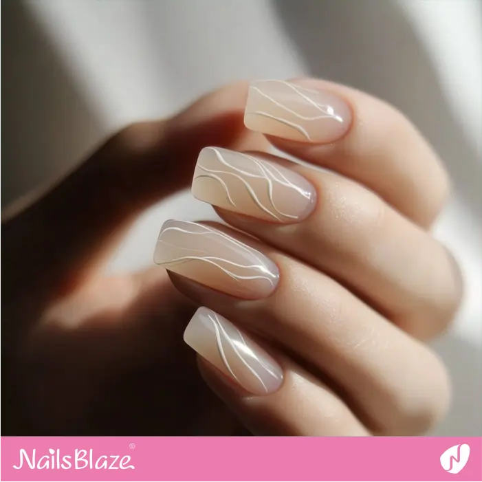 Square Nails with a Subtle Wave Over a Sheer Base | Marjani Customized Nail Designs- NB7515