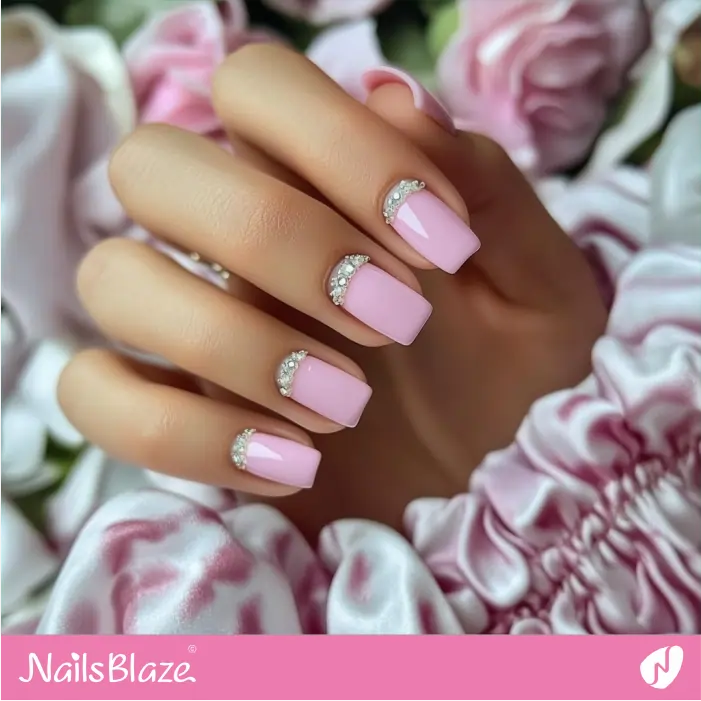 Embellished Reverse French for Baby pink Nails | Marjani Customized Nail Designs- NB7510