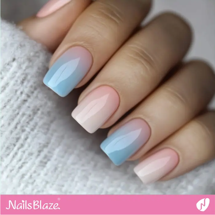 Pastel Ombre Nails of Sky Blue and Blush Pink | Marjani Customized Nail Designs- NB7512