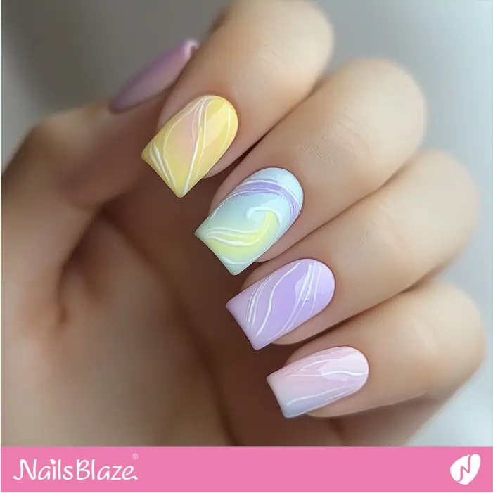 Minimalist Pastel Swirl Design for Square Nails | Marjani Customized Nail Designs- NB7513