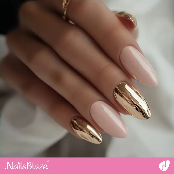 Soft Pink Nails with Gold Accents for a Luxurious Touch | Marjani Customized Nail Designs- NB7512