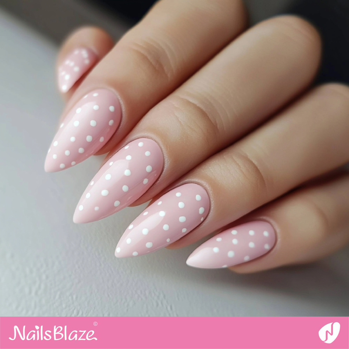 Pink Almond Nails with White Polka Dots | Nafas Customized Nails- NB7903