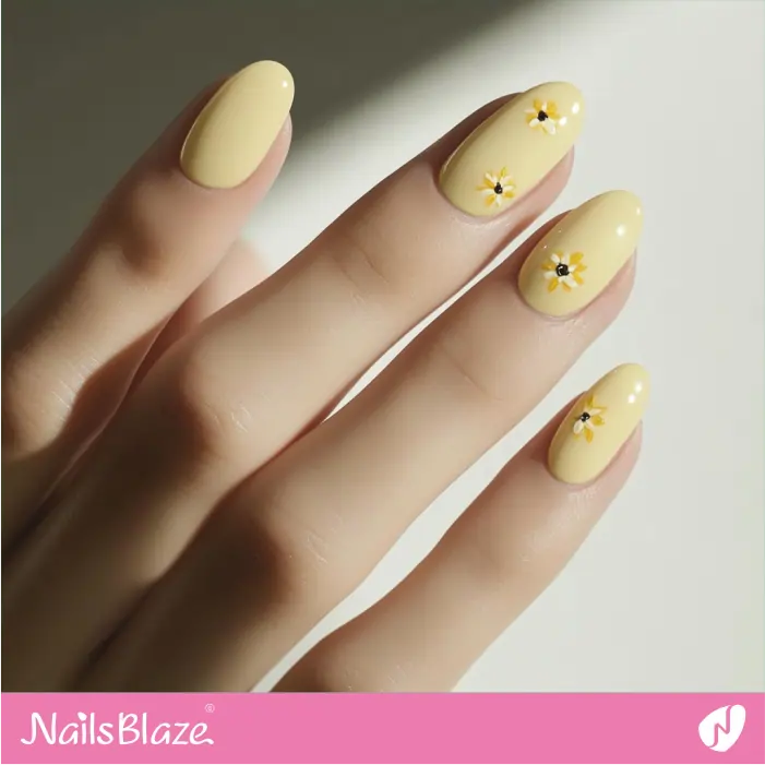 Tiny Sunflower Design for Pastel Yellow Nails | Nita Customized Nail Designs- NB7348