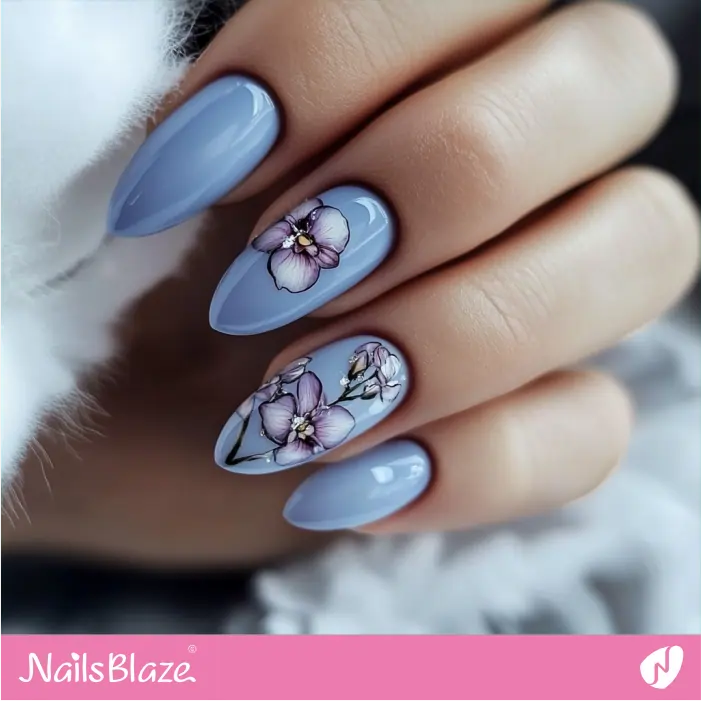 Classic Nails Design in Blue with Orchids | Nita Customized Nail Designs- NB7357