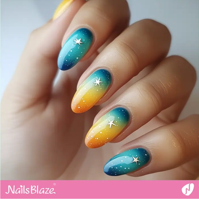 Star Design for Blue to Yellow Gradient Nails | Nita Customized Nail Designs- NB7359