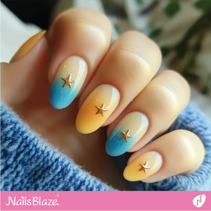 Alternating Yellow and Blue Ombre Nails with Star | Nita Customized Nail Designs- NB7360