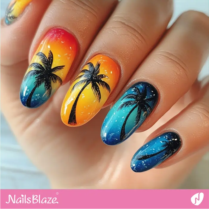 Ocean Blue to Sunset Yellow Gradient for a Tropical Nail Art | Nita Customized Nail Designs- NB7362