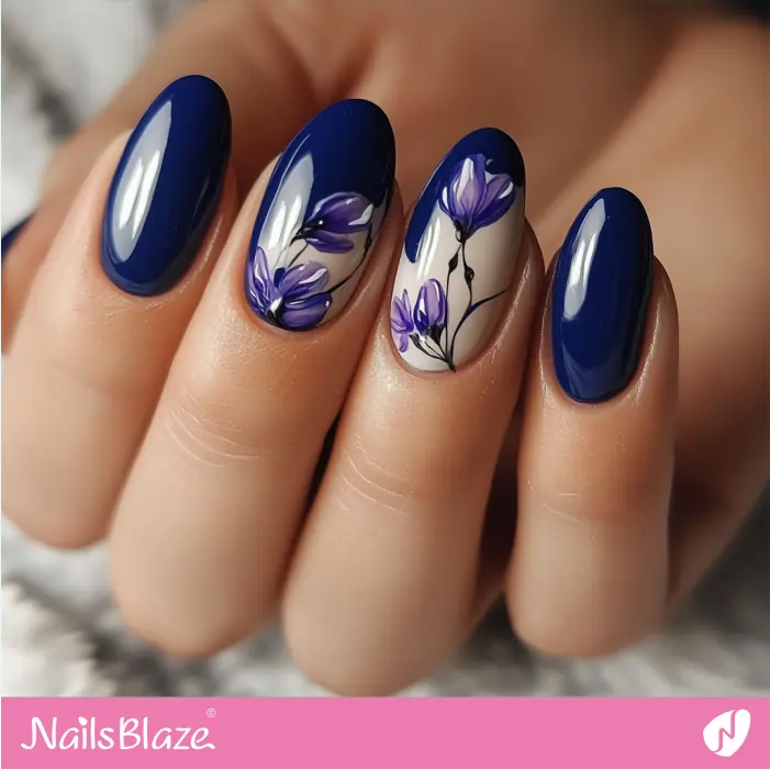 Floral Cobalt Blue Nails Boldness and Minimalism Design | Nita Customized Nail Designs- NB7368