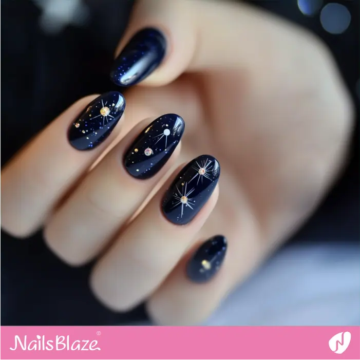 Midnight Blue Nails With Tiny Star Designs | Nita Customized Nail Designs- NB7350