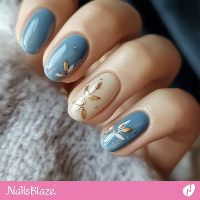 Short and Round Blue Nails for Fall | Nita Customized Nail Designs- NB7351