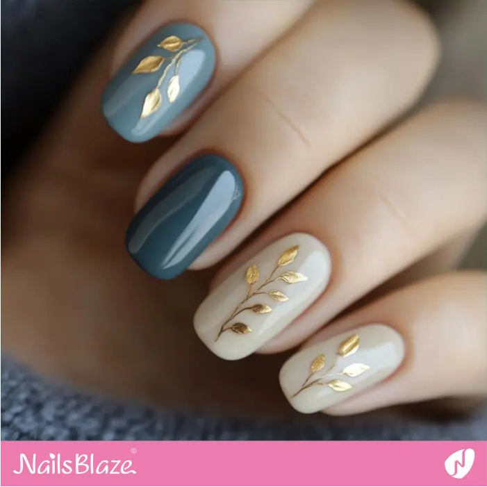 Short Nails with Shades of Muted Blue and Sandy Beige | Nita Customized Nail Designs- NB7352