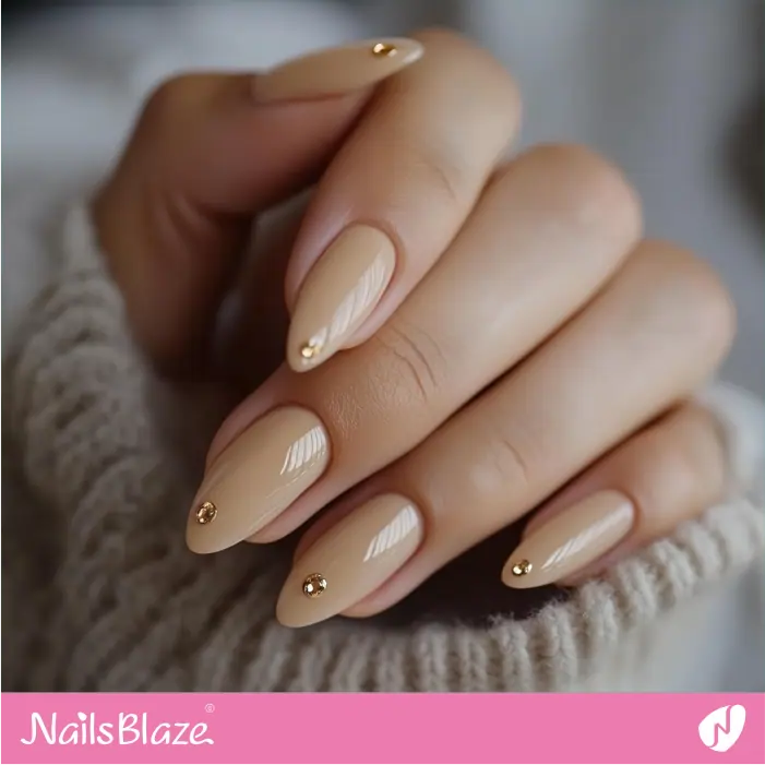 Neutral-toned Almond Nails with a Single Metallic Dot | Nora Customized Nail Designs- NB7336