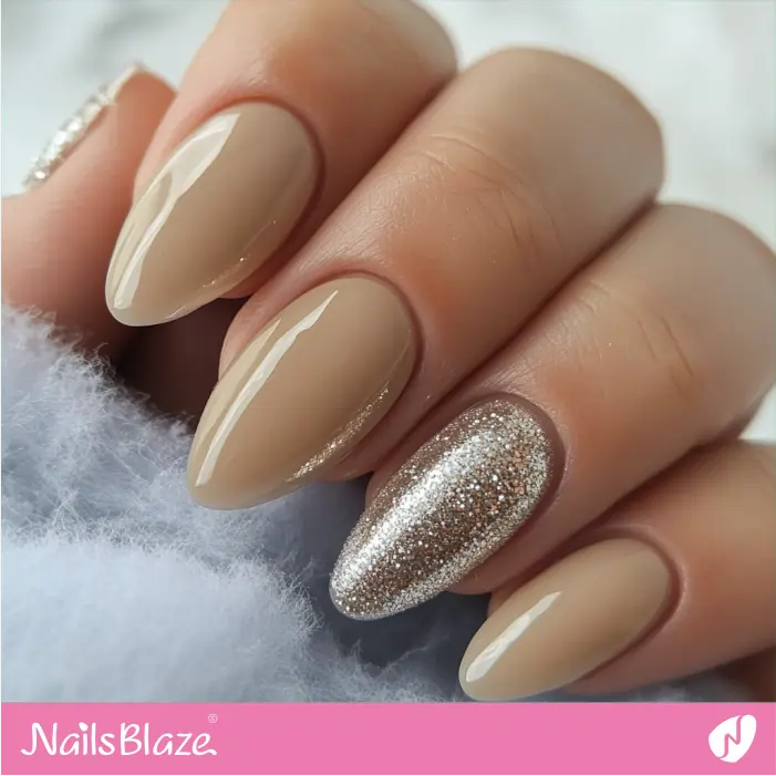 Medium Neutral Nails Design with a Glitter Accent | Nora Customized Nail Designs- NB7324