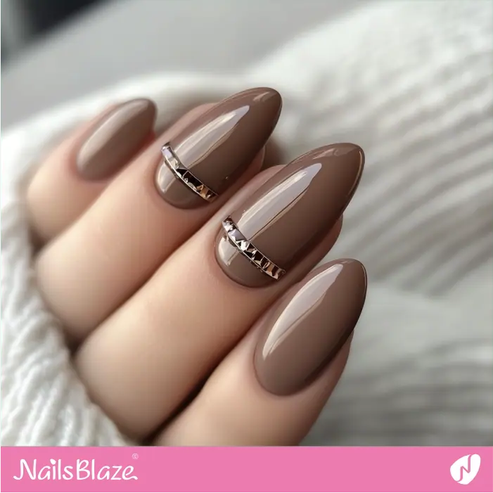 Warm Taupe Nails Accented with Minimalist Charms | Nora Customized Nail Designs- NB7325