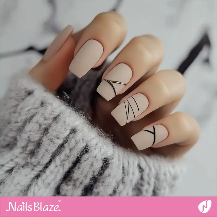 Matte Beige Nails with Subtle Geometric Accents | Rei Customized Nail Designs- NB7547