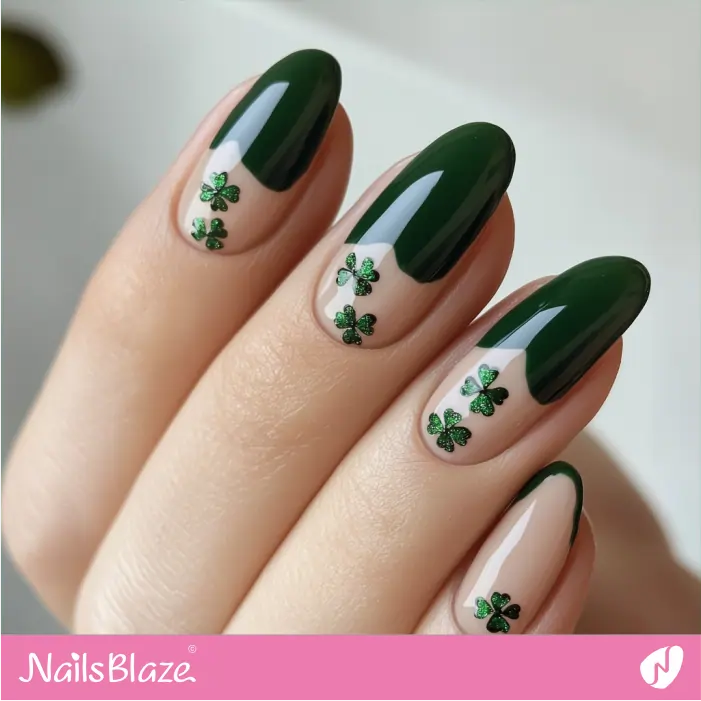 Green Tip Nails with Delicate Shamrock Design | Snow White Customized Nails- NB7730