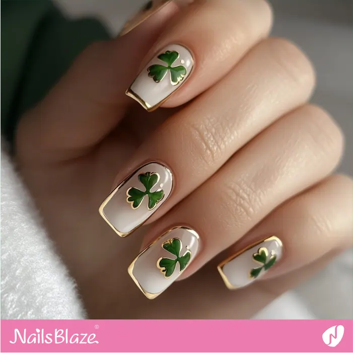 Shamrock Accents Nails for St. Patrick’s Day | Snow White Customized Nails- NB7731