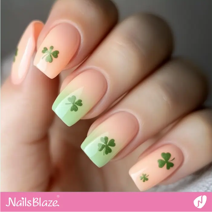 A Soft Pastel Ombré Effect with Subtle Shamrock | Snow White Customized Nails- NB7733