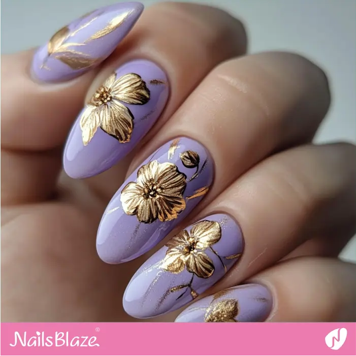 Lavender and Gold Floral Nails | Snow White Customized Nails- NB7734