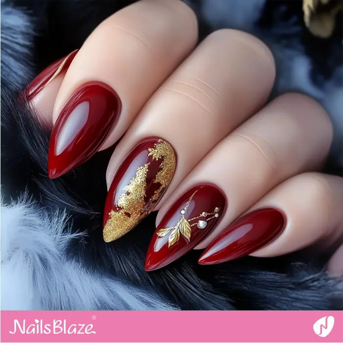 Snow White-Inspired Red and Gold Nails | Snow White Customized Nails- NB7736