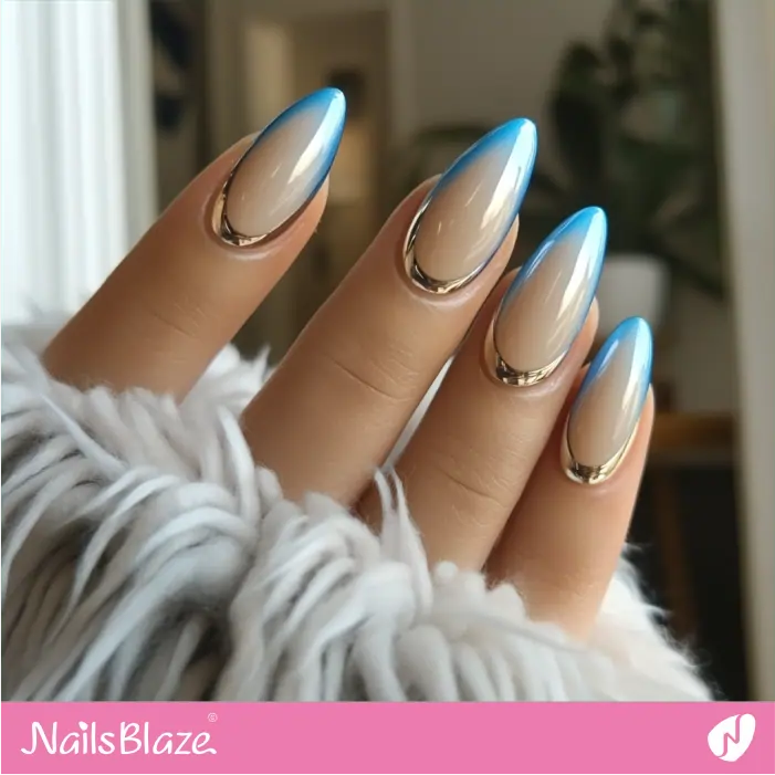 French Nails with a Sleek Chrome Tip in Sky Blue | Sogand A. Customized Nail Designs- NB7528