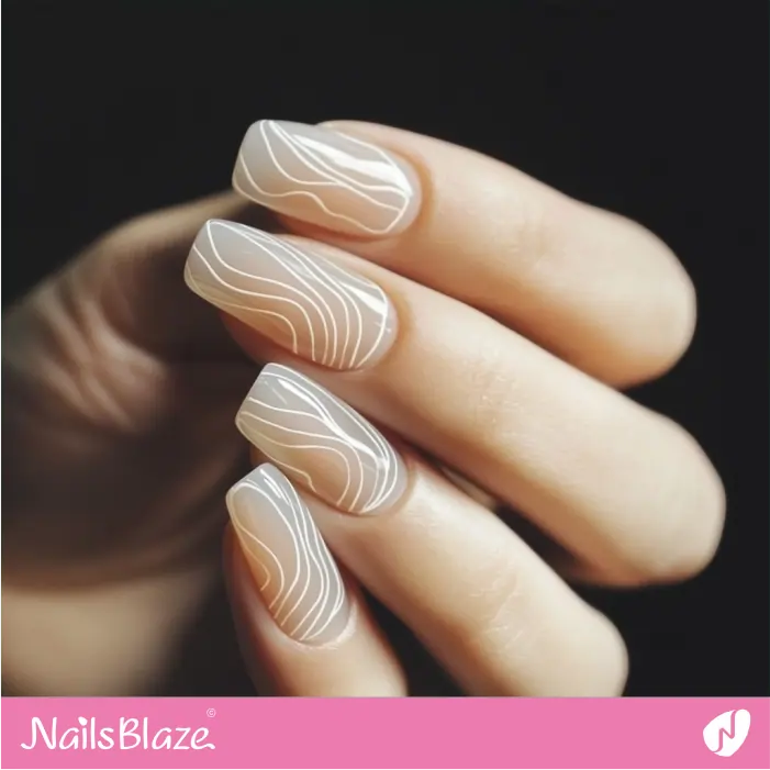 Minimalist Line Art Over Nude Base Nails | Sogand A. Customized Nail Designs- NB7520