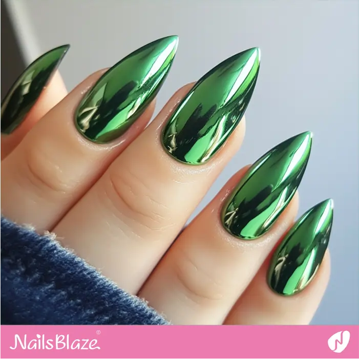 Bright Green Chrome Nails for a Bold Statement | Sogand A. Customized Nail Designs- NB7522