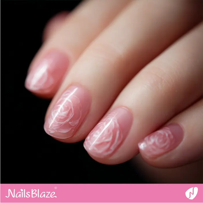 Soft Pink Nails with Rose Petal Design | Tricky-Customized Nails- NB8376