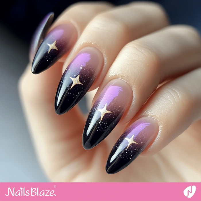 Black Ombre Nails Star Design | Black Ombre Nails - NB6478