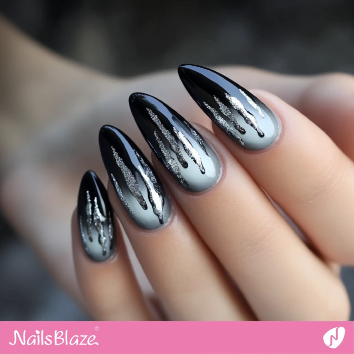 Black Ombre Nails with Glitter Drips | Black Ombre Nails - NB6479