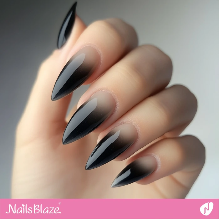 Long Almond Nails Black Ombre Design | Black Ombre Nails - NB6480