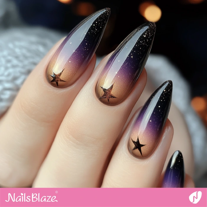 Black Ombre Nails with Stars | Black Ombre Nails - NB6482