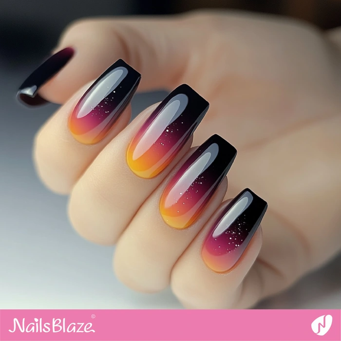 Glossy Black Ombre Nails | Black Ombre Nails - NB6483