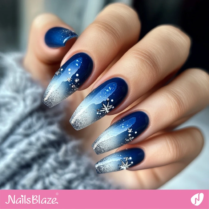 Winter Ombre Nails Glitter Design | Blue Ombre Nails - NB6464