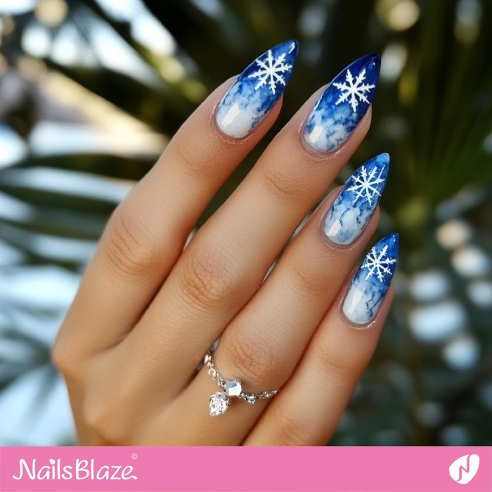 Blue Ombre Nails with Snowflake | Blue Ombre Nails - NB6466