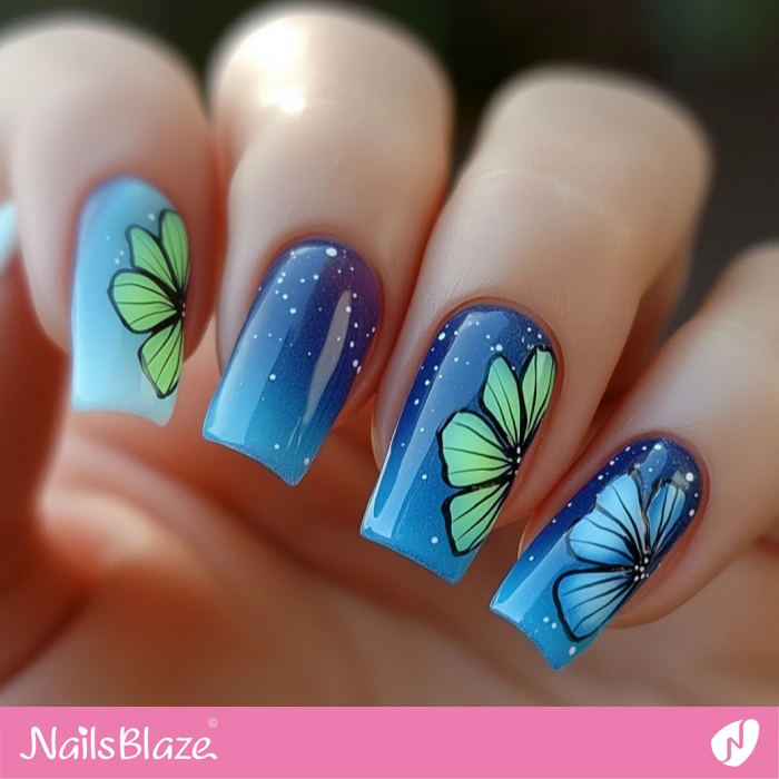 Flower Design for Ombre Nails | Blue Ombre Nails - NB6468