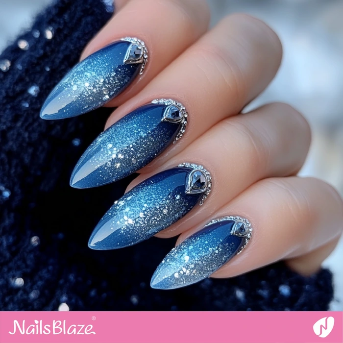 Blue Ombre Glitter Nails | Blue Ombre Nails - NB6470