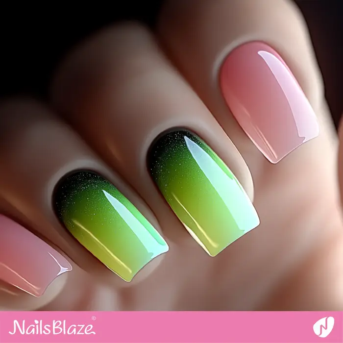 Green Ombre and Pink Nails | Green Ombre Nails - NB6497