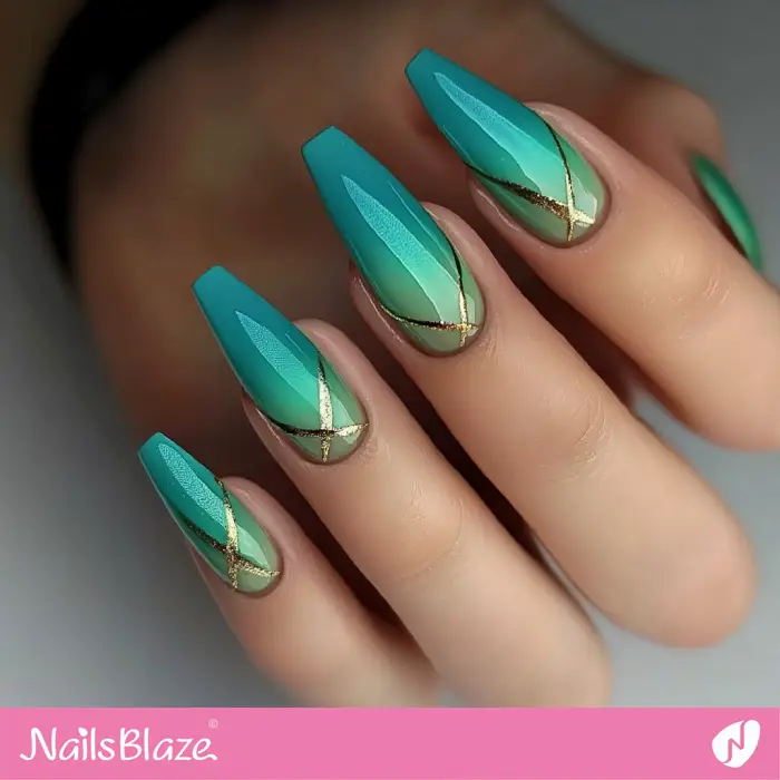 Turquoise Green Ombre Nails Design | Green Ombre Nails - NB6498